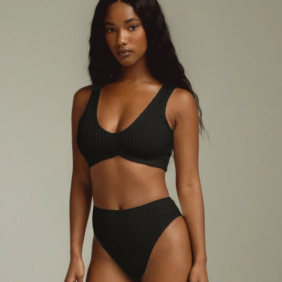 Montce Crochet Black Paula High-Waisted Knit Bikini Bottom, Size Small - Picture 1 of 6